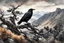 Placeholder: museum quality ink wash and watercolor painting of a wandering Raven perched in the branches of an ancient, gnarled and twisted, Bristlecone Pine, on a remote plateau in the Rocky Mountains in the style of Karl Bodmer, and Winslow Homer, rendered as an aquatint, with a fine art aesthetic, highly detailed , 8k UHD cinegraphic realism