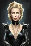 Placeholder: painting of charlize theron as evil queen in black leather, feminie, angry, stern look on her face, volouptous, busty, cleavage, emperious, mature, highly detailed, digital painting, artstation, concept art, smooth, sharp focus, illustration, art by gaston bussiere and alphonse mucha