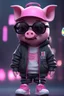 Placeholder: cartoon cute Pig with white and sneakers, Cyberpunk realism style, front view,wearing a pair of black glasses, zbrush, Arys Chien and light magenta, lit children, 32k uhd, street fashion, round,8k,HD