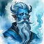Placeholder: dnd, fantasy, watercolour, humongous strokes, stylistic, portrait, illustration, dull colours, man, face, descendant of cloud giants, no beard, blue skin, ethereal