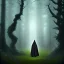 Placeholder: Male, Dark hair, Digital Art, Bow in hand, Hooded Cloak, Dark Forrest background