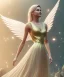 Placeholder: subtle queen, atmospheric, realistic, unreal engine, cinematic lighting, octane render, transparent long dress, blonde, full body, bright wings, smile, long hair