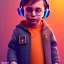 Placeholder: Harry Potter toddler, smile, cyberpunk headphone, sunglass, gangsta neckless, full body, orange puffer jacket, tokio background, dramatic lighting, hyper realistic, unreal engine 5, 16k