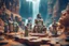 Placeholder: archeologists discovering storm giant people worshipping statues and idols, on a strange planet with weird colors and waterfalls, bokeh like f/0.8, tilt-shift lens 8k, high detail, smooth render, down-light, unreal engine, prize winning