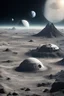 Placeholder: secret alien base on the moon landscape with planet earth in the background