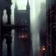 Placeholder: Gothic bridges between building,Bridges on rooftops, Gotham city,Neogothic architecture, by Jeremy mann, point perspective,intricate detailed, strong lines