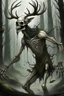 Placeholder: wendigo with deer skull covering head and face and emaciated full body image