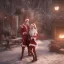 Placeholder: two elves. woman and man. Christmas scene. photorealistic. low-key