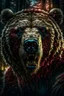 Placeholder: upclose realistic and mysterious photography,12k ultra-high-definition rendering of a scary bear, he is partially a robot, white furr, red scratch marks on him, showing thangs,exudes a sinister aura under the Forrest's dark and mysterious lighting