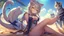 Placeholder: Highly detailed medium shot of a cat, sand, hot, cute, tail, sun, large