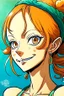 Placeholder: Comic portrait of Nami, from One Piece anime