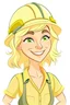 Placeholder: cartoon of a happy woman builder with blonde hair