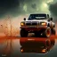 Placeholder: hyperrealistic shot, off-road truck, earth color palette, sharp focus, puddle reflection, tire water splash, refraction, lightning on the horizon, shadowcast, detailed and intricate, cinematic composition, micro, tilt shift photography