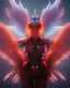 Placeholder: A beautiful portrait of a cyborg phenix bird ,fire on wings, high key lighting, volumetric light ,high details ,psychedelic background