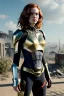 Placeholder: ultrarealistic, ruined city,__skimpy sci-fi armor__, __angles__, 19 year old woman, strikingly beautiful, ginger hair, silver colour, [__starlets__|__starlets__], (pale __skincolor__ skin:1.2), __camera__, _hair_, detailed face and eyes, c-cup breasts, leather choker, freckles, dynamic pose, resolved expression, __accessory__, strappy outfit, (straps:1.1), sword in scabard on left hip, (buckles, buttons, snaps, rings:1.0), haltertop style breastplate, detailed eyes, plump lips, sci-fi theme