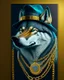 Placeholder: NFP style wolf with gold chains of whale as pendant and in the suite with a hat. one colour background