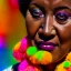 Placeholder: masterpiece, best quality, old woman, dark skinned, sparkling eyes, fluorescent skin, colorful makeup, afro, head shot, highly detailed body, sun light, 4K, RAW, depth of field, high contrast, realistic details, 24mm