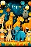 Placeholder: new year celebration fireworls family animals, elephant, bees, lion, bear, giraffe, tiger, peacock, panda