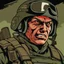 Placeholder: portrait of a 50 year old evil soldier. sneering expression, dark short hair,