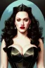 Placeholder: painting of kat dennings as evil queen in black leather gown, feminie, angry, stern look on her face, volouptous, busty, cleavage, emperious, mature, highly detailed, digital painting, artstation, concept art, smooth, sharp focus, illustration, art by gaston bussiere and alphonse mucha