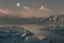 Placeholder: moon, night, clouds, distant modern contemporary city, lake, sci-fi, boat, epic