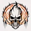 Placeholder: minimalistic burning screaming skull flame cyberpunk logo