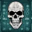 Placeholder: FLAT VECTOR LAYERED IMAGE OF CYBERNETIC SKULL PARTS IN A SCHEMATIC