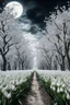 Placeholder: A trees of garlic in a white jungle and cloudy white sky’s Trees of garlic all in white colors Bosch nightmares style full moon in the background all in white