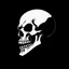 Placeholder: Minimalistic vampire skull with open mouth, side view, 2D