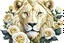 Placeholder: realistic blonde lion in white roses