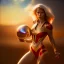 Placeholder: blonde superwoman. photographic, bright colors and sunset, oil on canvas, kodachrome, volumetric light