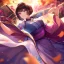 Placeholder: Clear focus,High resolution, one girls, Short brown hair, Purple eyes, Wearing a kimono, dancing with blurry sakura leafs falling down