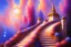 Placeholder: mystical long stairway up to heaven in the sky, beautiful colours, romanticism, fantasy, Neo-Impressionism, fine art