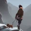 Placeholder: little boy walking on a moutain with a dog