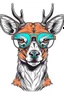 Placeholder: DEER wearing sunglasses, Style: Retro 80s, Mood: Groovy, T-shirt design graphic, vector, contour, white background.