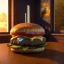 Placeholder: Delicious realistic cheeseburger, sunset, light from window, shiney texture, unreal engine 5, 8k resolution, photorealistic, ultra detailed, by greg rutowski