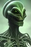 Placeholder: green alien, head, evil, black eyes, weapons, blood, 8k, finely detailed, photo realistic, HR Giger style