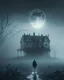 Placeholder: A hauntingly beautiful image of a lone figure walking through a desolate, misty landscape, with a dilapidated mansion in the background and a full moon illuminating the scene.