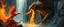 Placeholder: fire smoke and fog and light rays, phoenix octopus bird witch bear dragon in icy waterfall looks beyond really powerful slapping a bird in the face with fire, fantasy illustration, in the style of Rembrandt