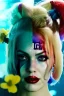 Placeholder: Eva Herzigova Harley Quinn underwater with yellow flowers for hair, closed eyes, rtx, reflection, 8k, glow, winning photography, caustics