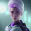 Placeholder: Cute girl white hair, Sci-fi character, purple backlight, pink and purple, scifi suit, profile, purple background, pink lighting, futuristic