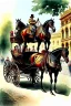 Placeholder: Fiacre, landauer carriage with two horses in Vienna. Aquarell