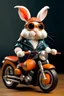 Placeholder: Dwarf rabbit glasses and wearing clothes with a bag and motorcycle