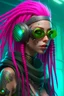 Placeholder: mermaid cyberpunk some fish scales on face pink hair dreadlock sunglasses