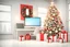 Placeholder: modern managers office background decorated for the holidays, 3d