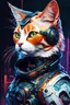 Placeholder: Ilustración lineal arte conceptual de un gato Calicó cyberpunk elegante, hiperdetallada, increíble obra de arte, colores complementarios, maximalista