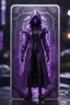 Placeholder: sacred geometry framed playing card, black and purple dancer thief in soaked rain coat shadows boss card in the style of Giger and fallout 4 ,,bokeh like f/0.8, tilt-shift lens 8k, high detail, smooth render, down-light, unreal engine