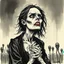 Placeholder: Rainer Fetting Style, ungrateful caustic lady in mourning, Zombie drama, surreal, stylish ink illustration