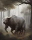 Placeholder: Minotaur, half man. Half bull crw majestically galloping through the dense forest in the style of Doug Hyde , fantastical landscape, soft strokes , mythology portrait, classic illustrated digital design