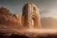 Placeholder: realistic and detailed concept art of a huge technological gate similar to an anti-atomic vault door nestled at the base of a mountain complex, desert, high quality, high resolution, detailed, 4K